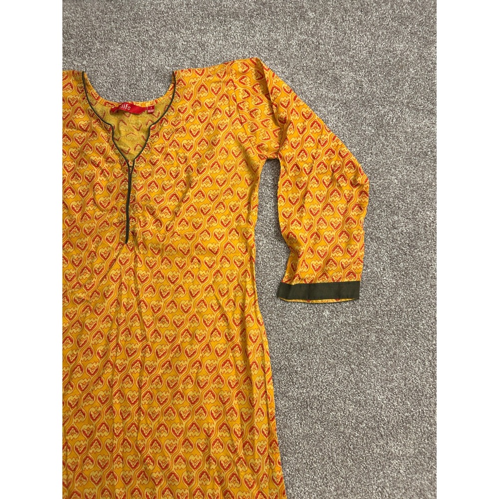South Asian Kameez City Life Tunic Top Womens Small Yellow Orange Excellent - Picture 4 of 12